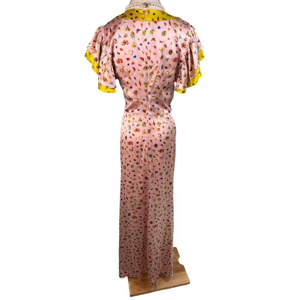 Cynthia Rowley Pink Floral Maxi Dress with Yellow Trim - Picture 10 of 14